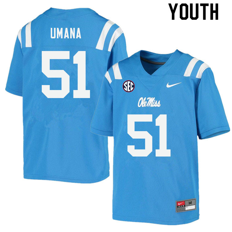 Orlando Umana Ole Miss Rebels NCAA Youth Powder Blue #51 Stitched Limited College Football Jersey PMW0658UG